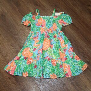 NWT Girls C&C California Kids Tropical Smocked Beach Flamingo Ruffle Dress sz 7